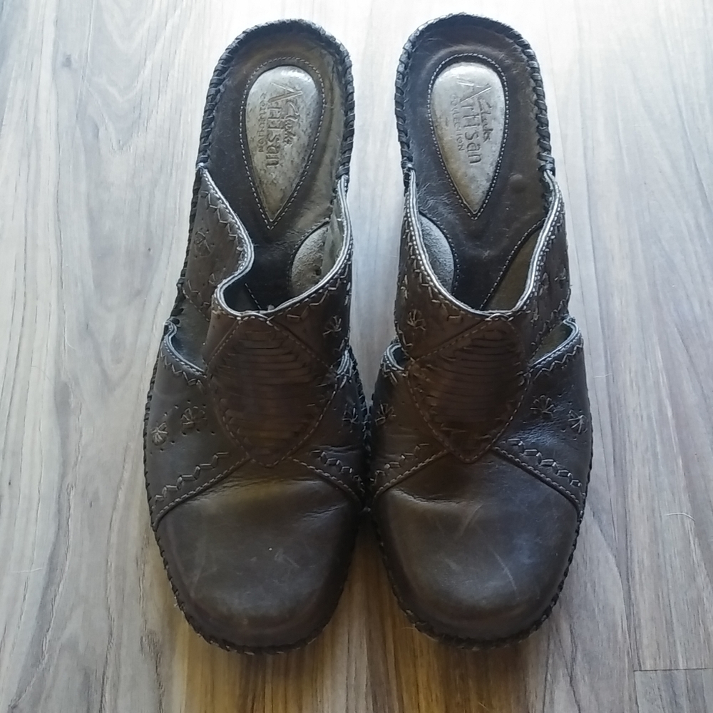 Clarks artisan leather mules
